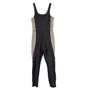 Move Theology Womens Small Black Tan Colorblock Activewear Jumpsuit Bodysuit S